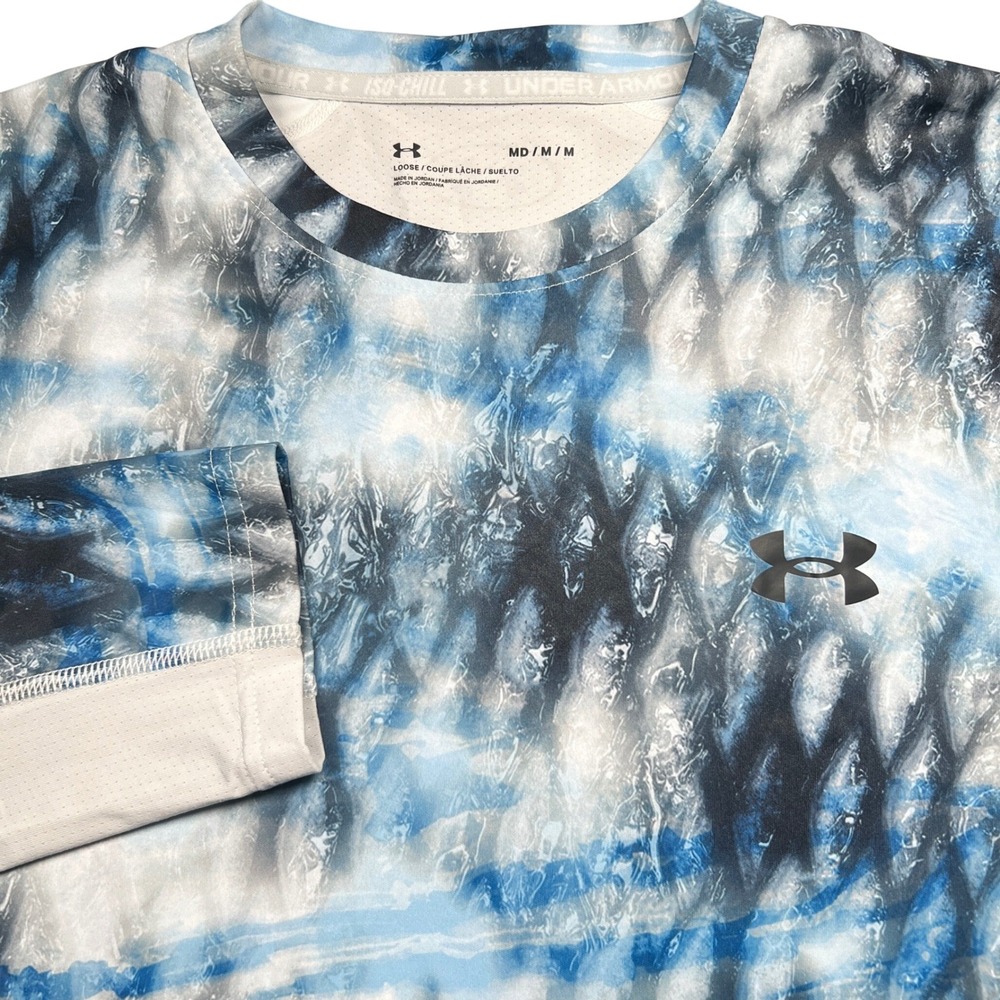 Under Armour Iso-Chill Shirt Men M Blue White Marble Fishing Outdoor Long Sleeve